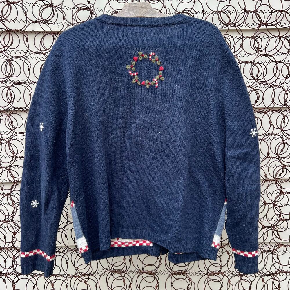 Vintage Croft and Barrow Blue Americana Snowman Winter Christmas Cardigan LARGE - Picture 2 of 10